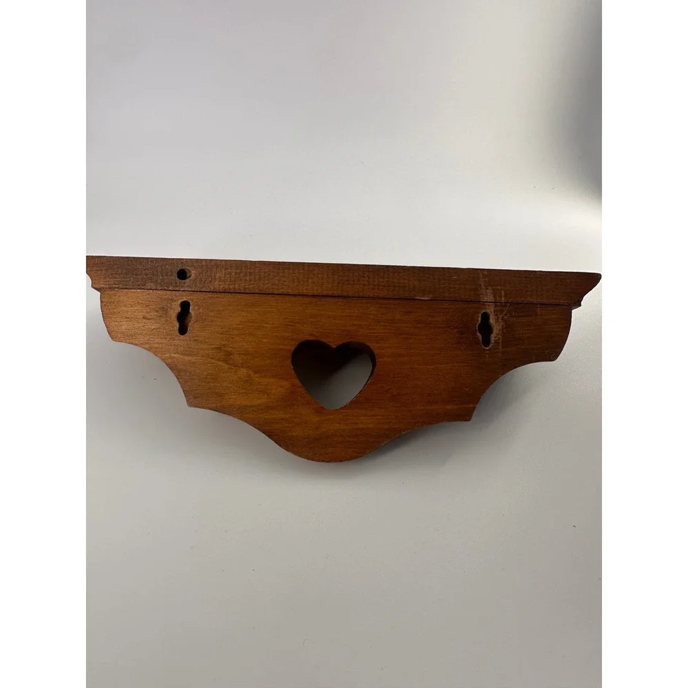 Vintage Wood Wall Shelf Heart Cutout Plate Groove Cottage Core